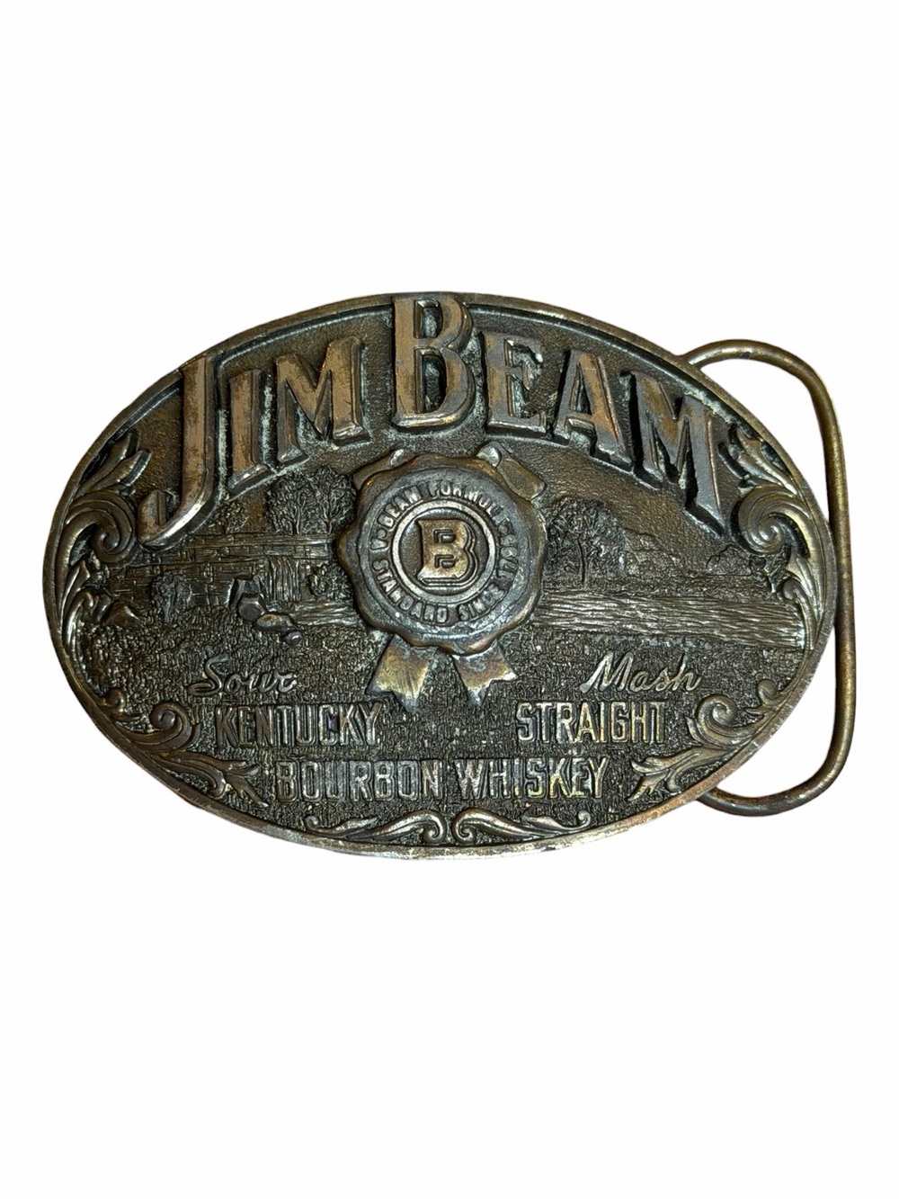 Jim Beam Kentucky Straight Bourbon Whiskey Collectors Edition Belt Buckle 90s